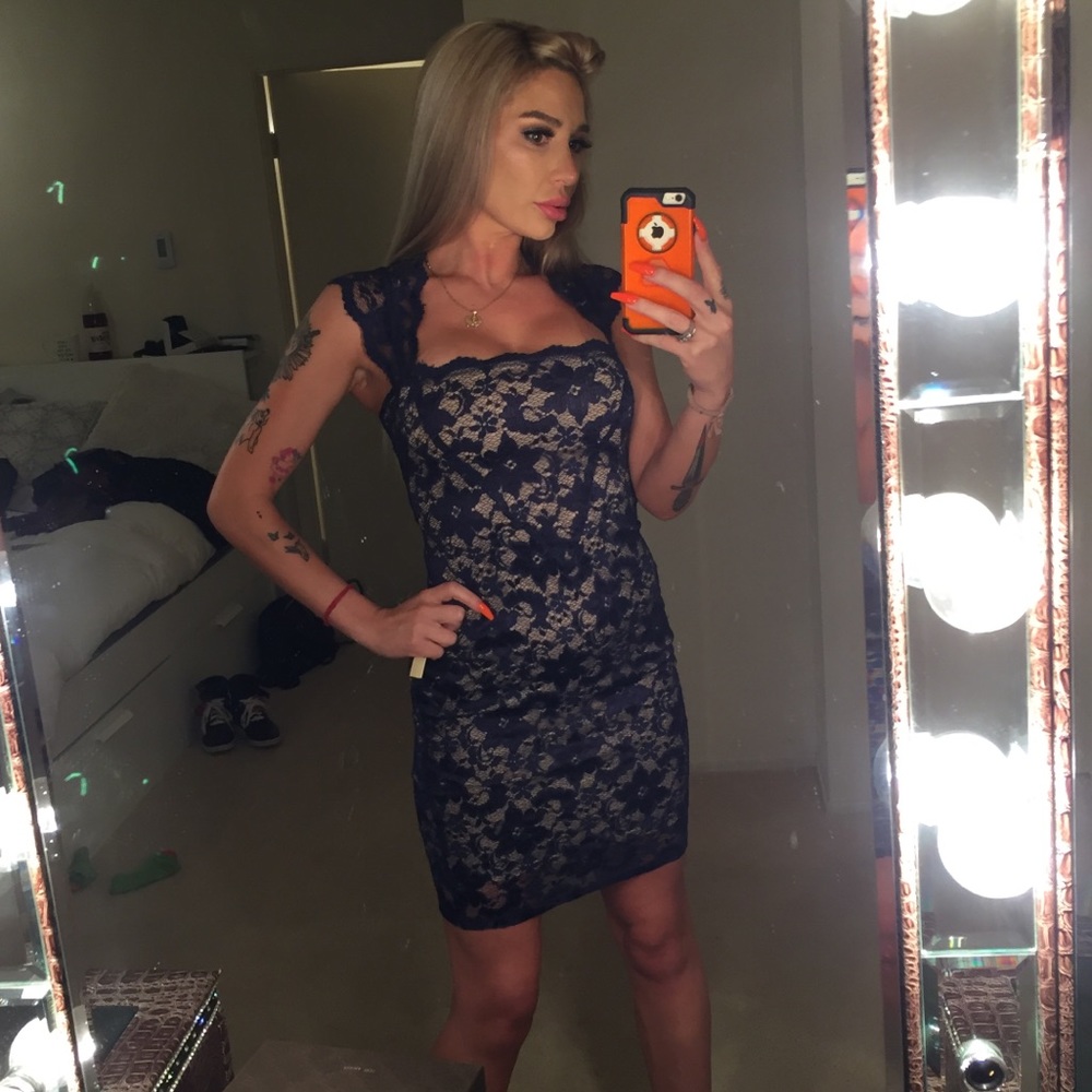 navy lace mini Dress NWT